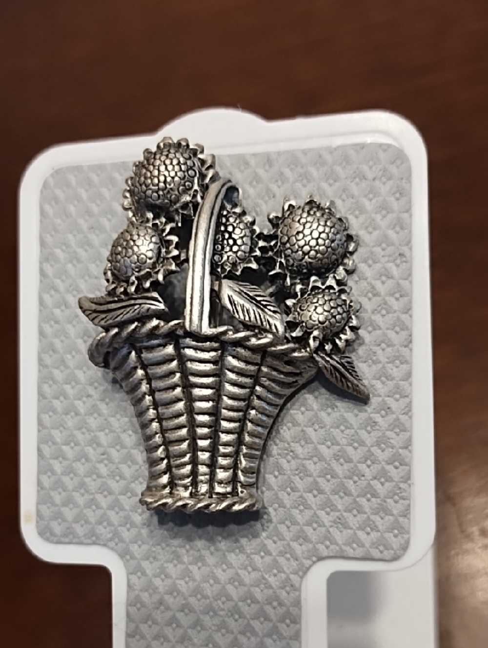 Vintage Silver-Tone Flower Basket Brooch